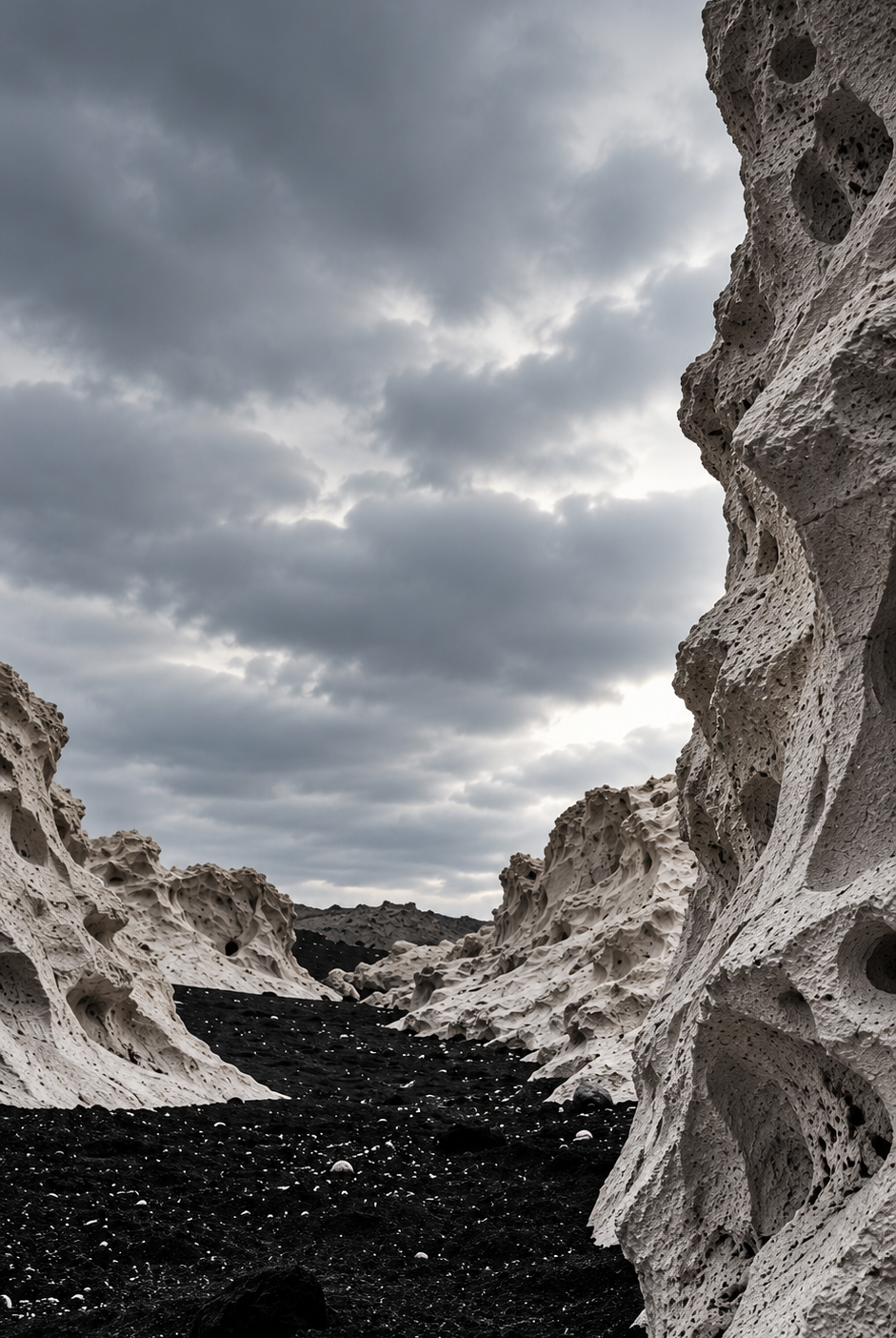 TEPHRA Santorini volcanic landscape with black sand and white rock formations