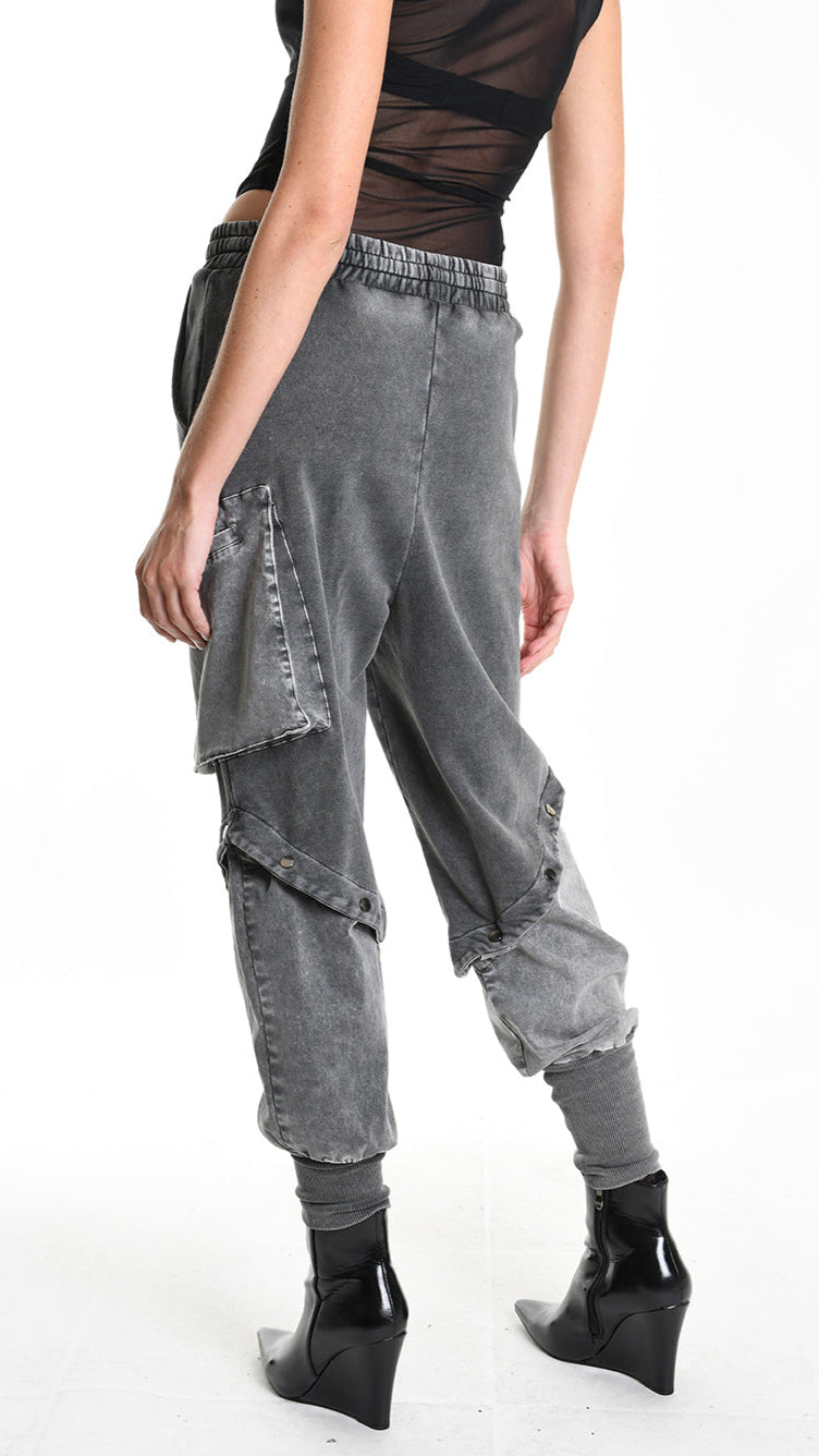 Α33B M104325 TROUSER Cargo Fleece & Cotton Stretch Marmorized UNISEX D Grey