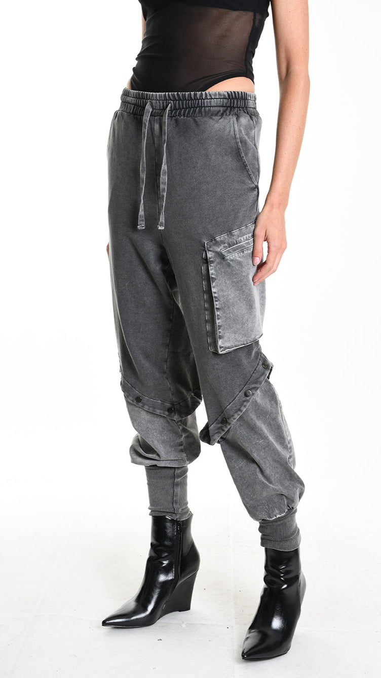 Α33B M104325 TROUSER Cargo Fleece & Cotton Stretch Marmorized UNISEX D Grey