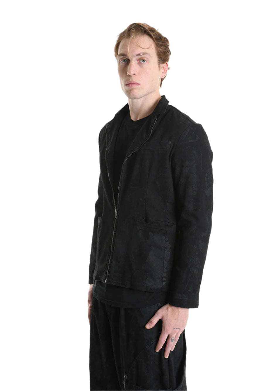 3B M1125 BLAZER Regular Fit in Laminated Stretch Bull Fabric, Black. LA HAINE INSIDE US