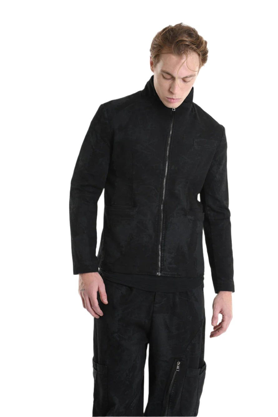 3B M1125 BLAZER Regular Fit in Laminated Stretch Bull Fabric, Black. LA HAINE INSIDE US