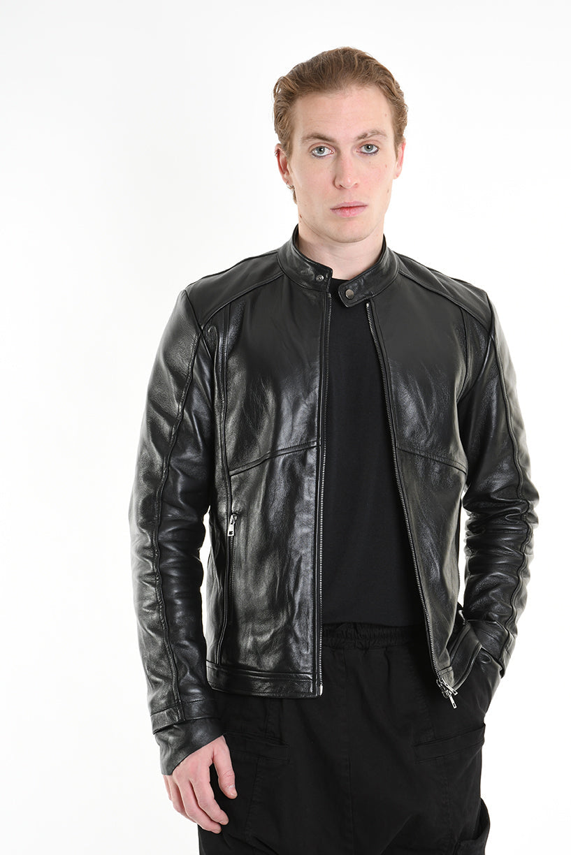 3B M1196 JACKET Regular Fit in Crinkled Vegetable-Tanned Leather, Black. LA HAINE INSIDE US