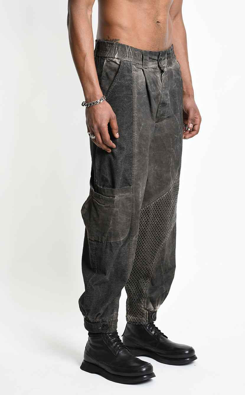 3B M1318 Cargo Over Trousers - Cold-Dyed Cotton Mesh Velvet Inserts Unisex Made in Italy