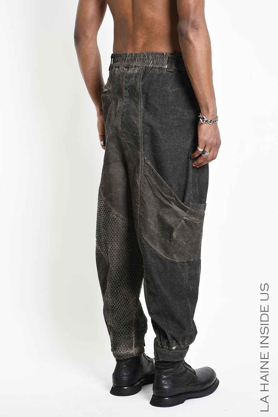 3B M1318 Cargo Over Trousers - Cold-Dyed Cotton Mesh Velvet Inserts Unisex Made in Italy