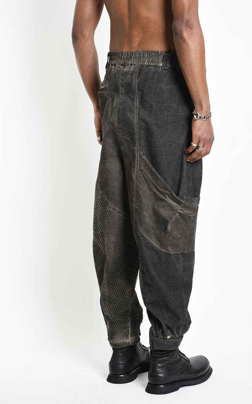 3B M1318 Cargo Over Trousers - Cold-Dyed Cotton Mesh Velvet Inserts Unisex Made in Italy