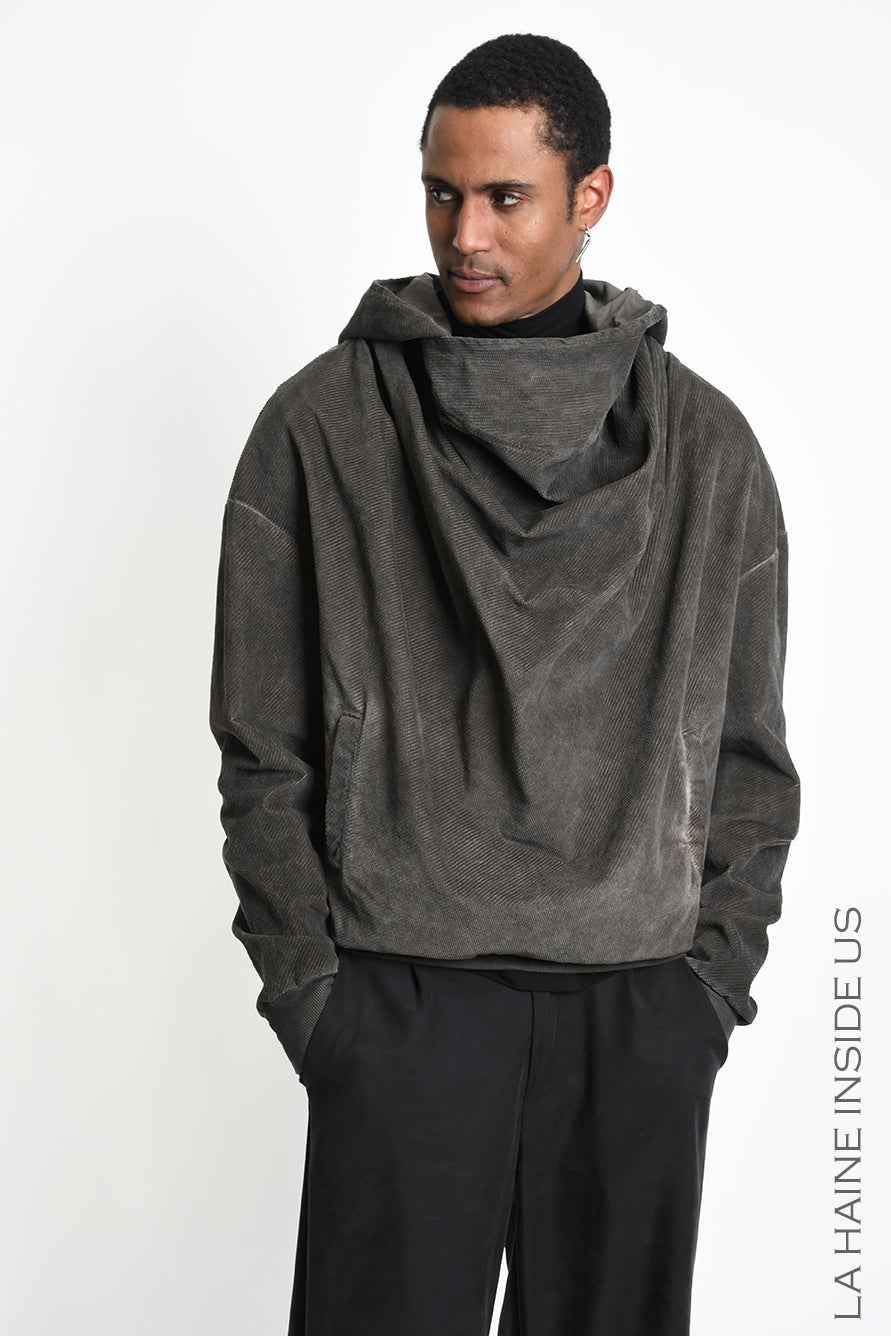 3B M1329 Sweatshirt - Mud Cold-Dyed Stretch Velvet Oversized Men's LA HAINE INSIDE US