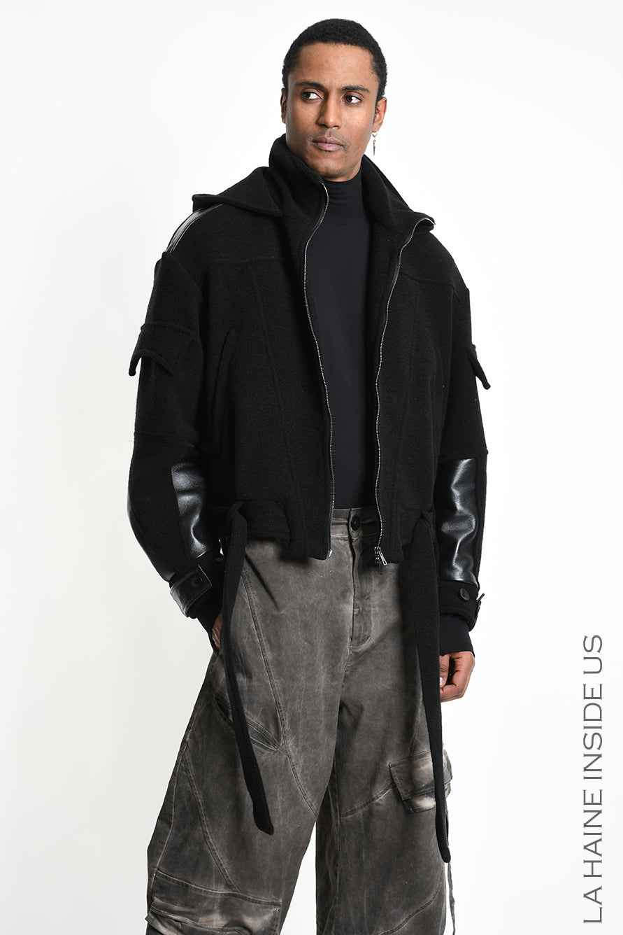 3B M1347 SPORT JACKET Oversized Wool & Leather Black