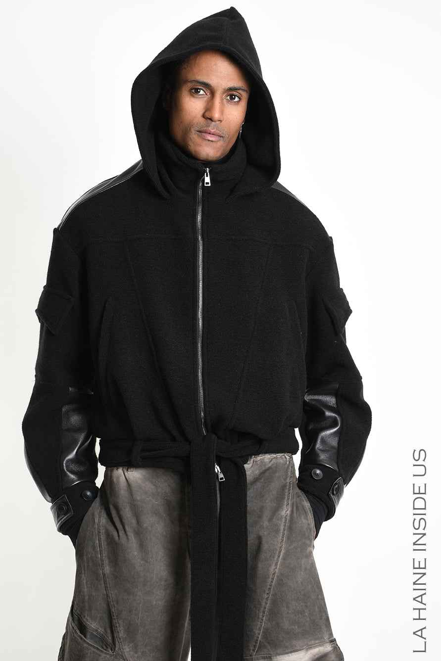 3B M1347 SPORT JACKET Oversized Wool & Leather Black