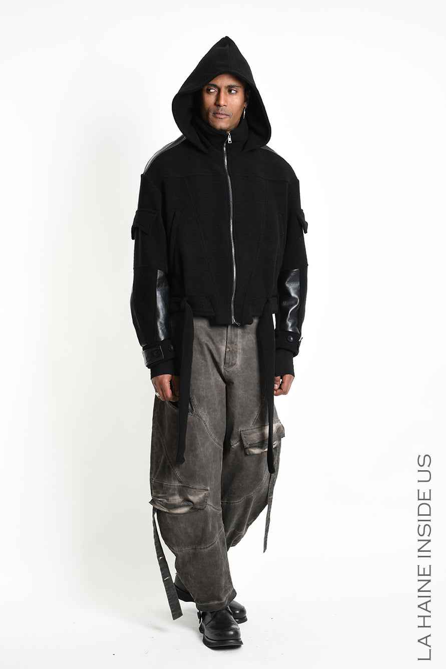 3B M1347 SPORT JACKET Oversized Wool & Leather Black