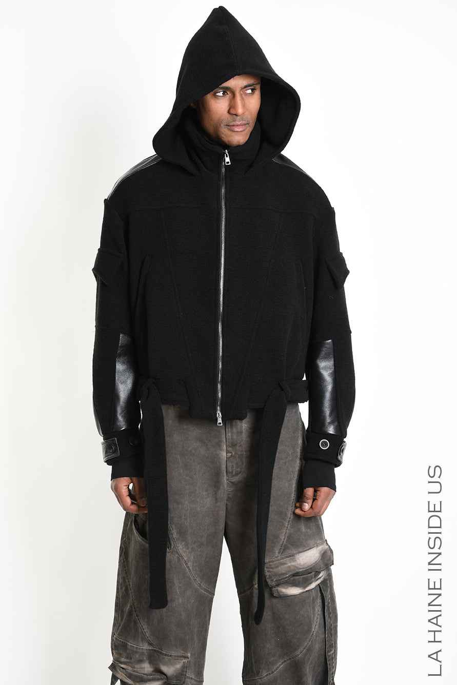 3B M1347 SPORT JACKET Oversized Wool & Leather Black