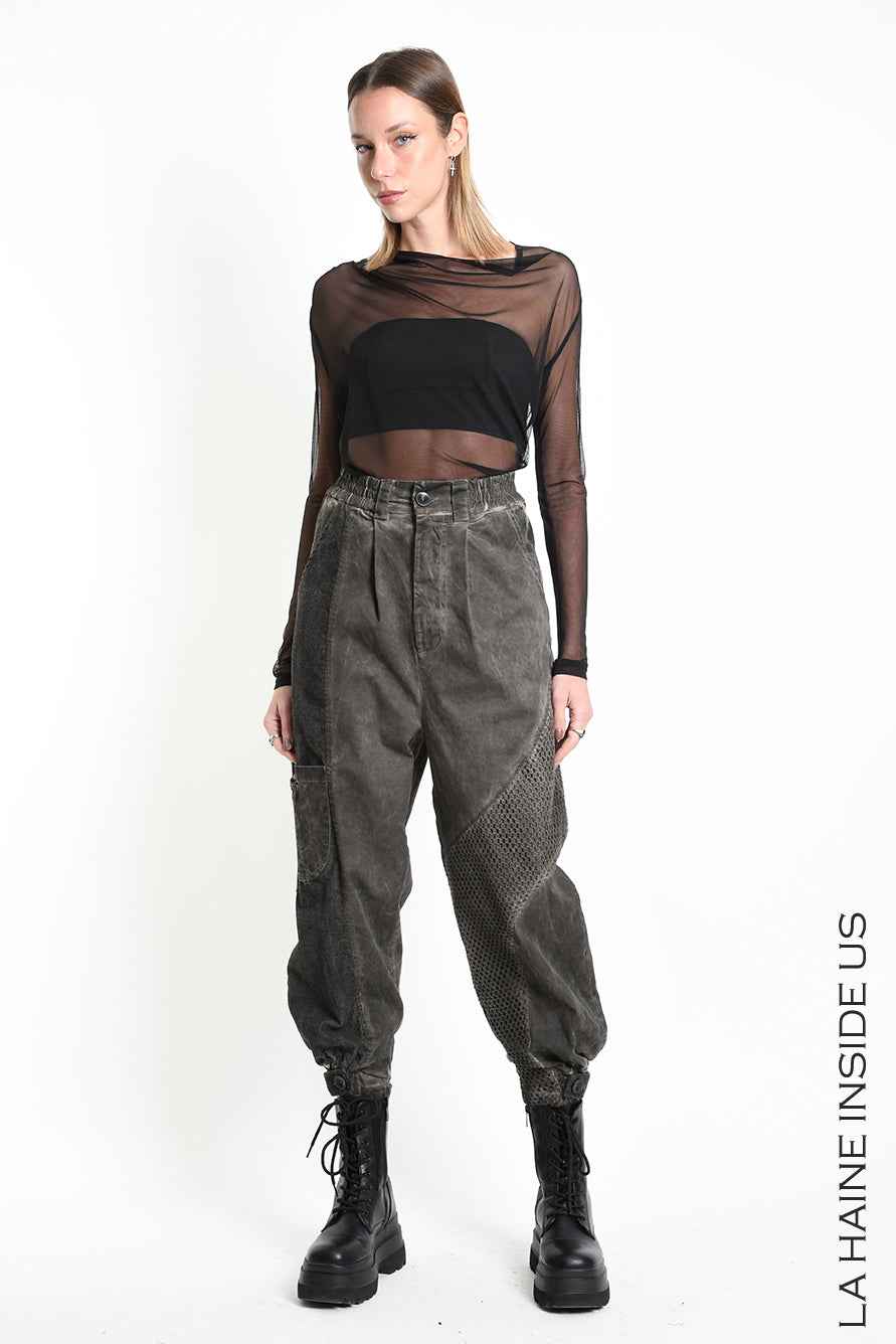 3B M1318 Cargo Over Trousers - Cold-Dyed Cotton Mesh Velvet Inserts Unisex Made in Italy
