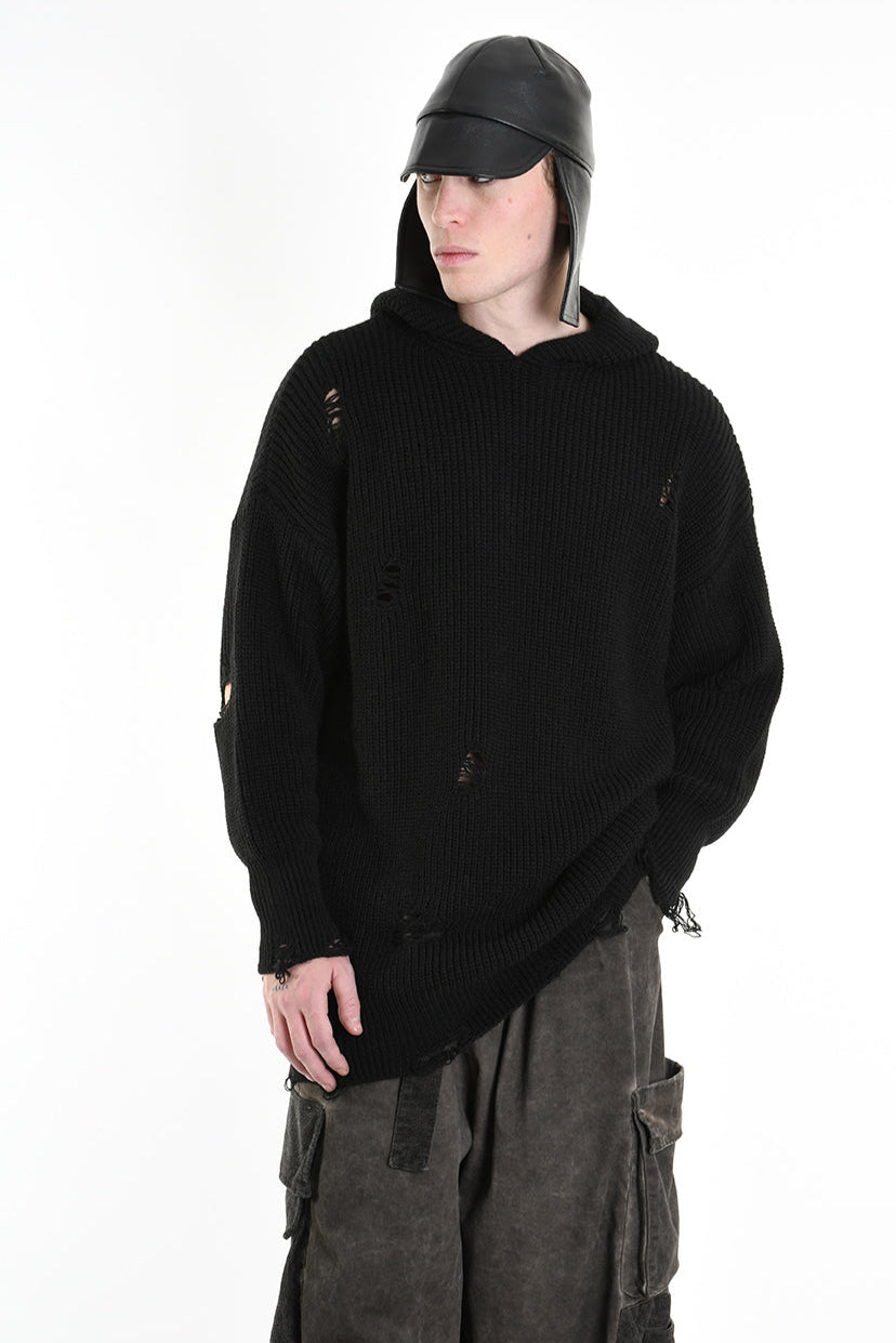 3K M1110 OVERSIZED SWEATER with Micro-Distressing Gauge 5 Black LA HAINE INSIDE US