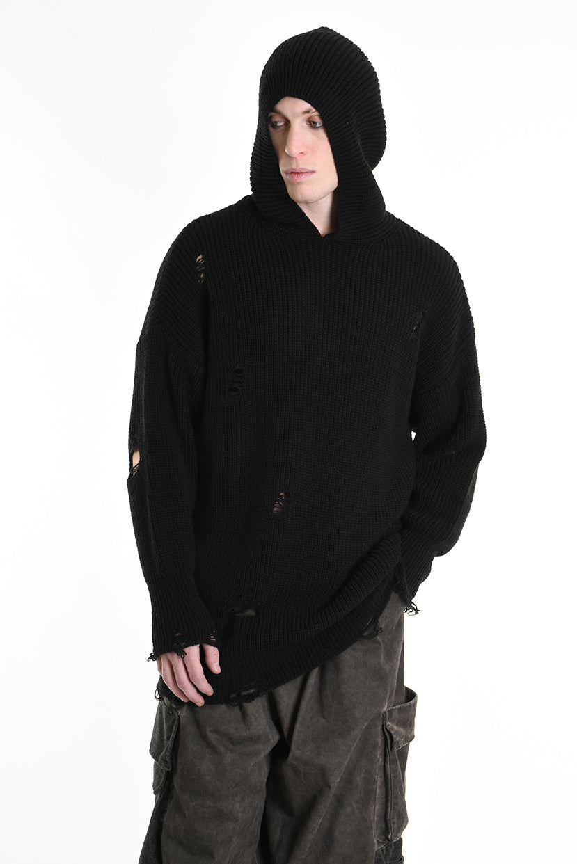 3K M1110 OVERSIZED SWEATER with Micro-Distressing Gauge 5 Black LA HAINE INSIDE US