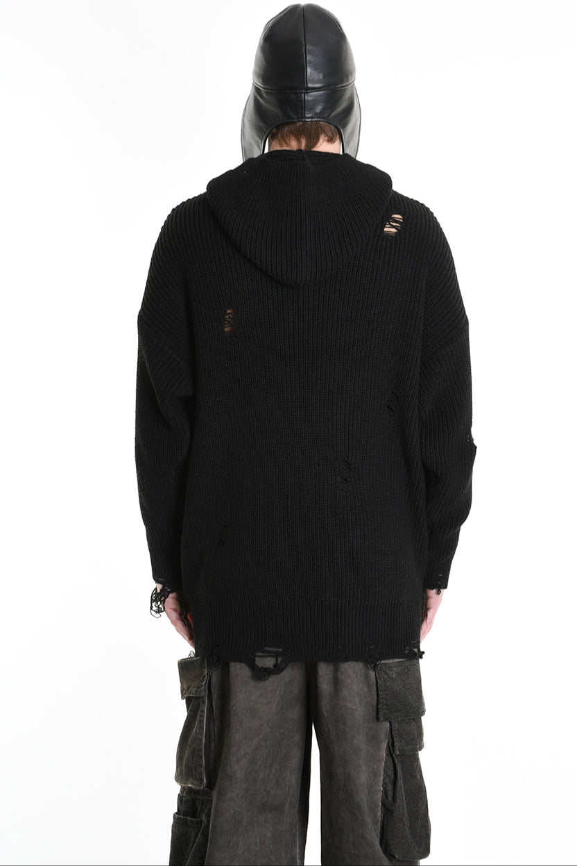 3K M1110 OVERSIZED SWEATER with Micro-Distressing Gauge 5 Black LA HAINE INSIDE US
