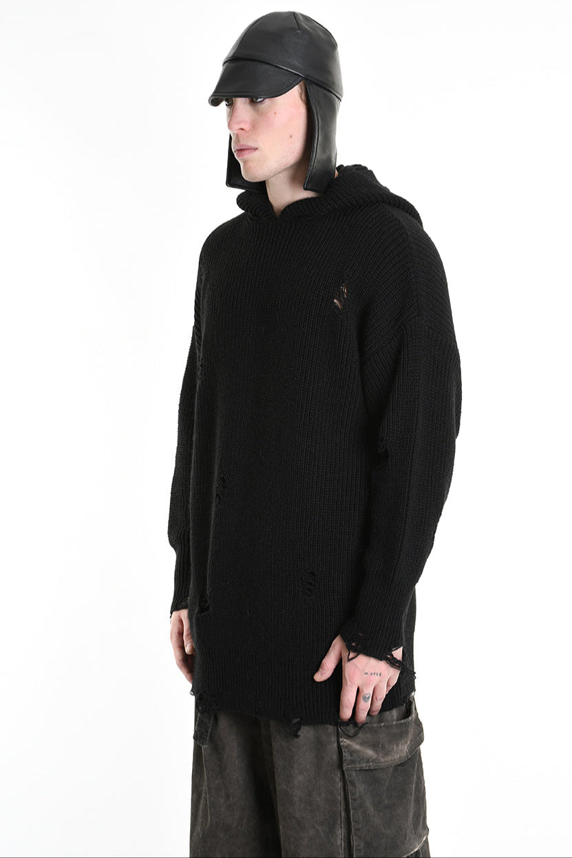 3K M1110 OVERSIZED SWEATER with Micro-Distressing Gauge 5 Black LA HAINE INSIDE US