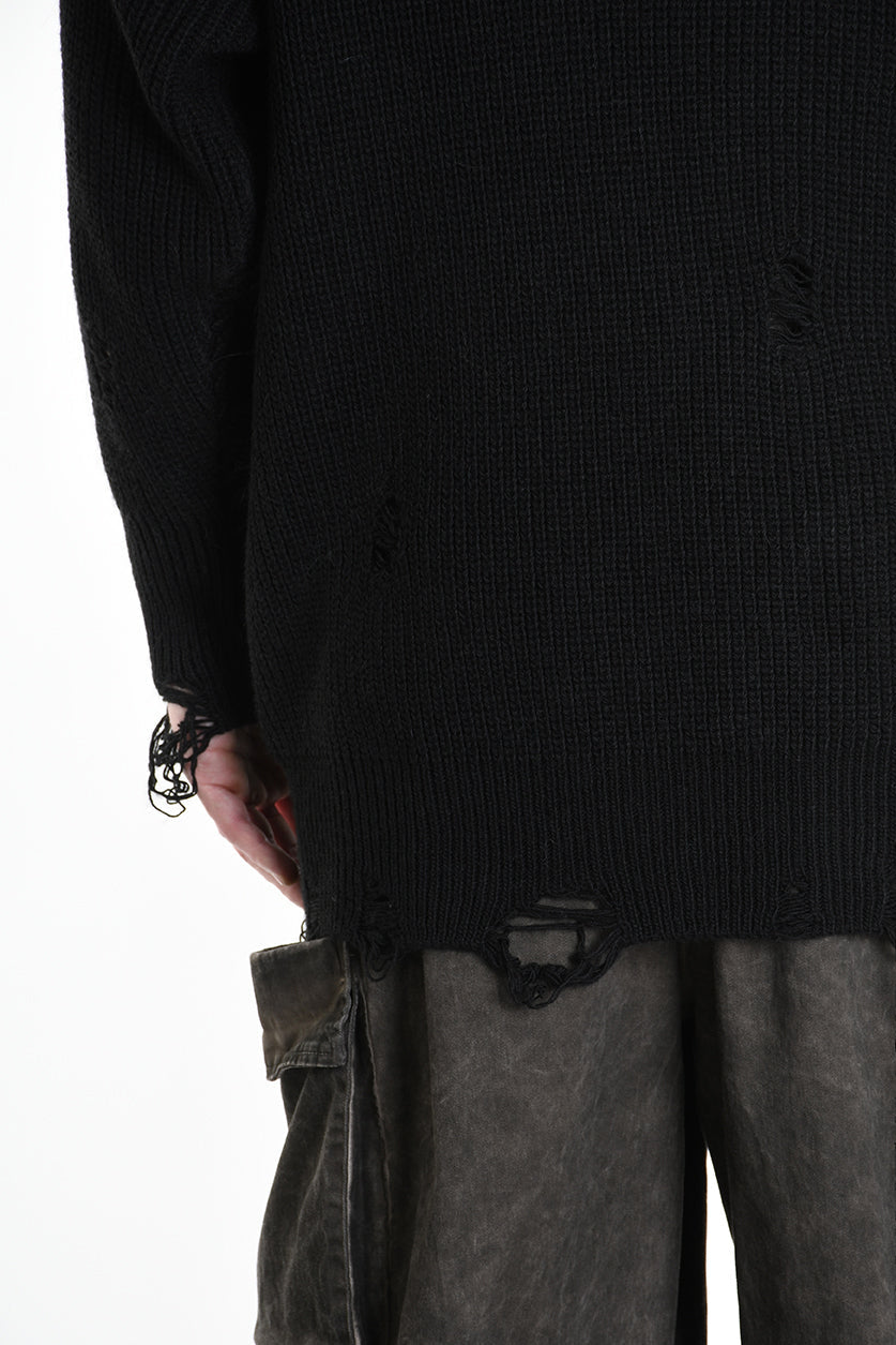 3K M1110 OVERSIZED SWEATER with Micro-Distressing Gauge 5 Black LA HAINE INSIDE US