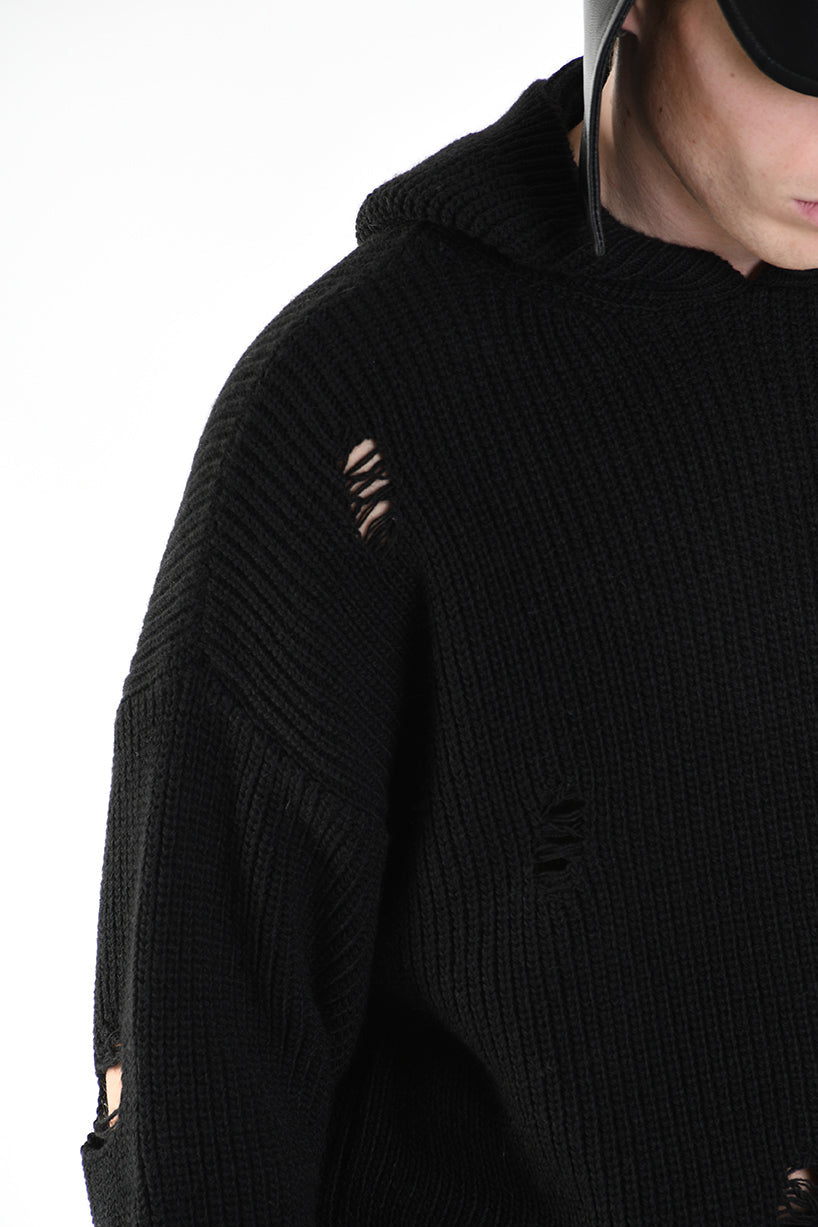 3K M1110 OVERSIZED SWEATER with Micro-Distressing Gauge 5 Black LA HAINE INSIDE US