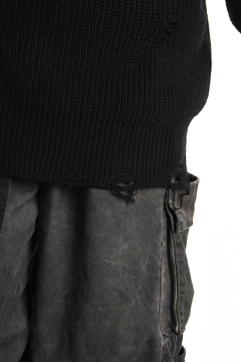 3K M1110 OVERSIZED SWEATER with Micro-Distressing Gauge 5 Black LA HAINE INSIDE US