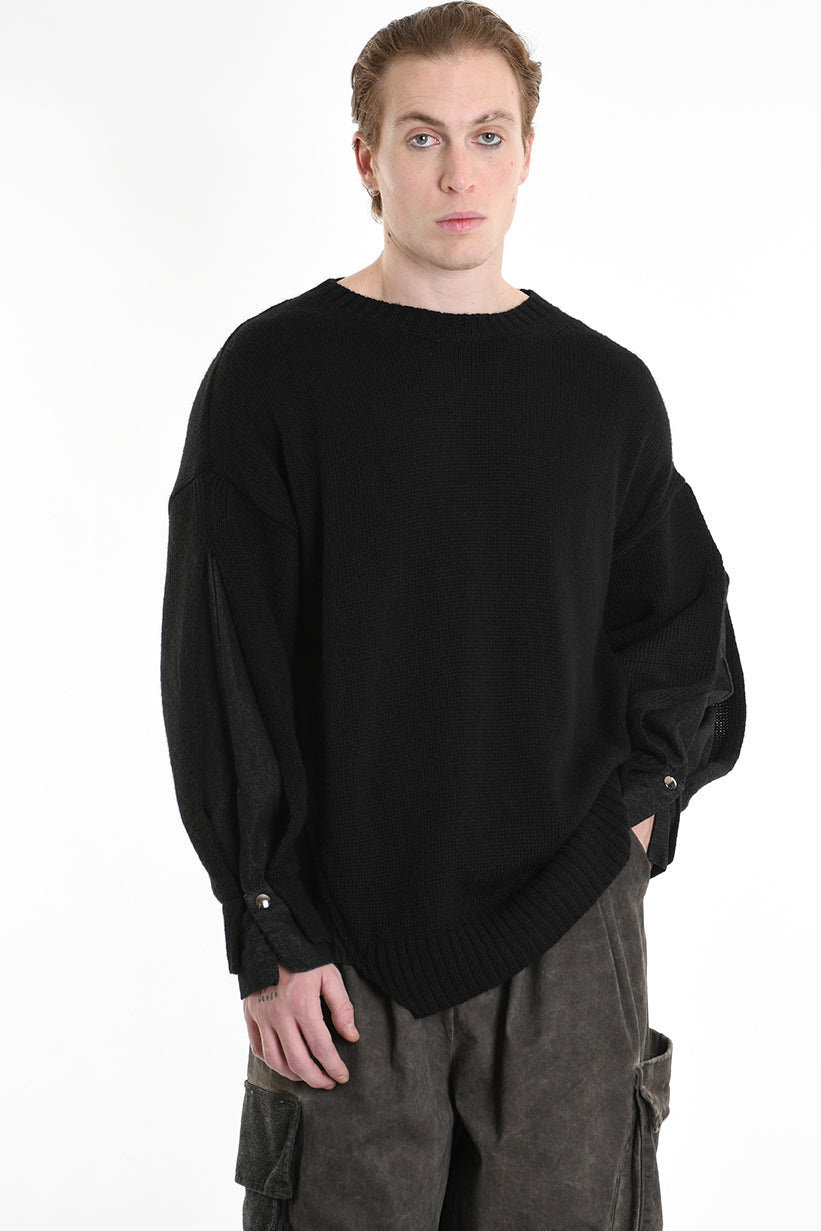 3K M1111 REGULAR KNITWEAR Gauge 5 & Denim Sleeve Black LA HAINE INSIDE US