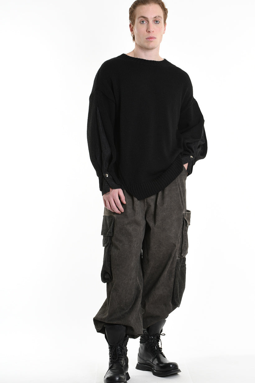 3K M1111 REGULAR KNITWEAR Gauge 5 & Denim Sleeve Black LA HAINE INSIDE US