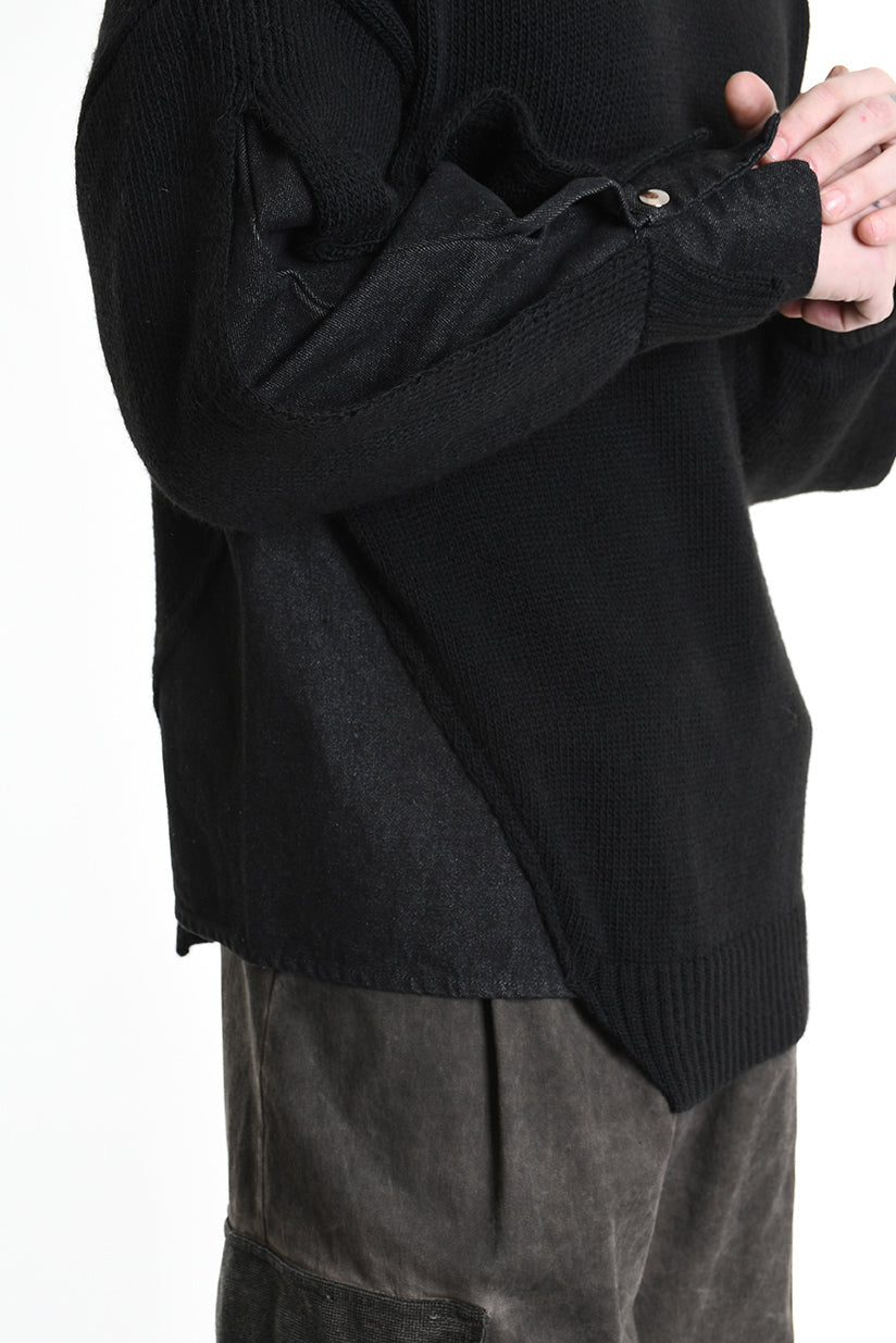 3K M1111 REGULAR KNITWEAR Gauge 5 & Denim Sleeve Black LA HAINE INSIDE US