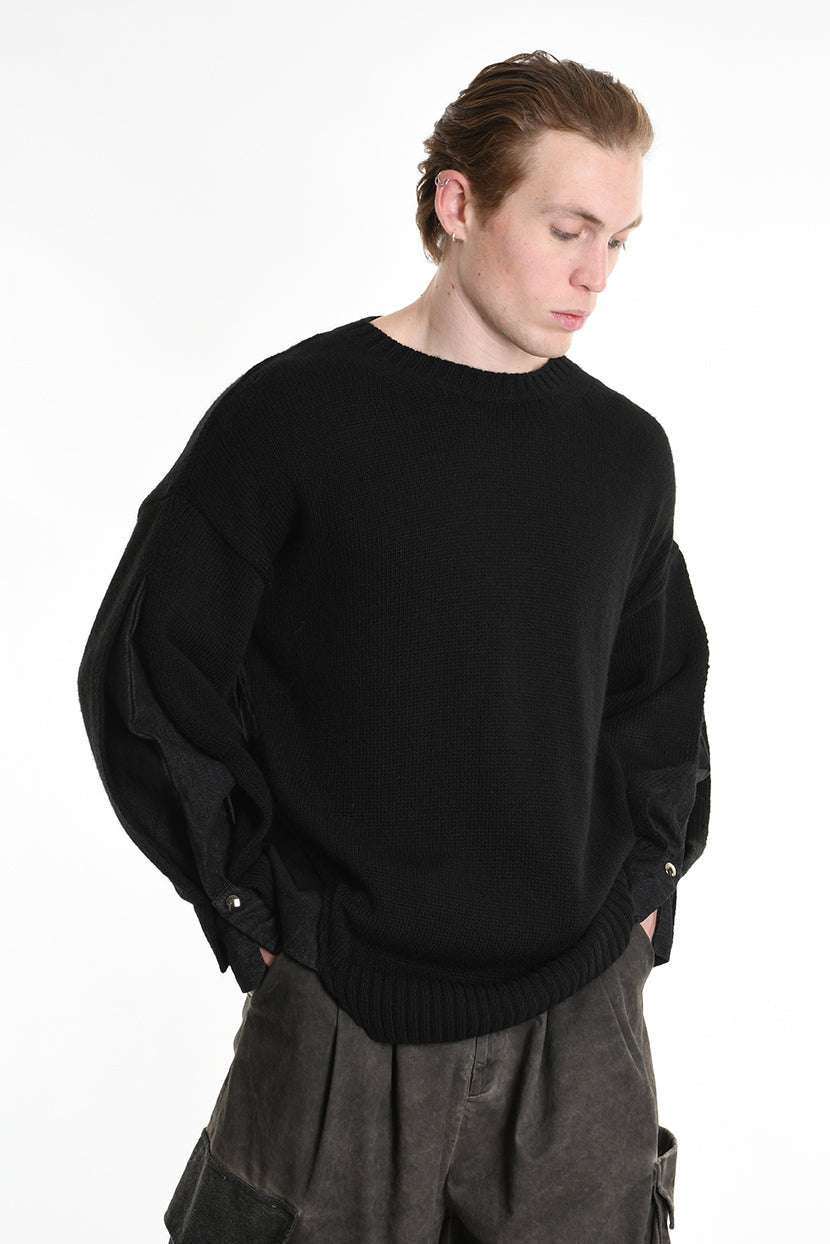 3K M1111 REGULAR KNITWEAR Gauge 5 & Denim Sleeve Black LA HAINE INSIDE US