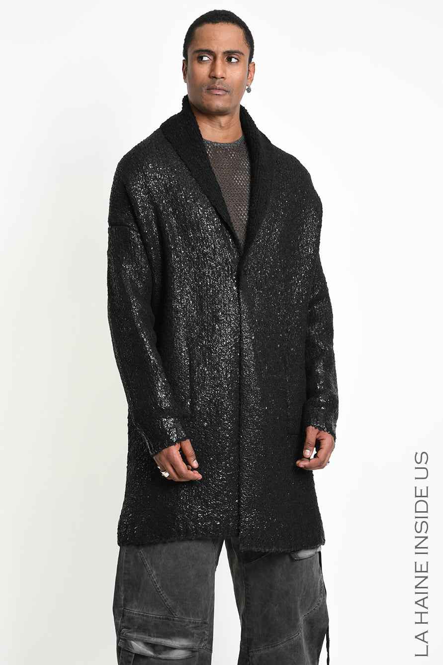 3K M1298 Coat - Black Comfort Bouclé Thickness 3 Handcrafted Laminated Reversible Made in Italy