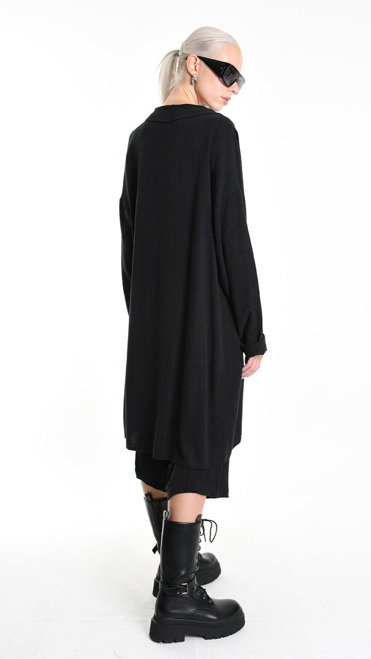 A33M M101325 CARDIGAN Comfort Viscose Linen UNISEX D Black