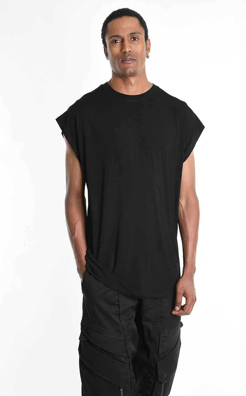 3M M1242 Tank Top - Black Regular Bamboo 96% Front Cut Detail Italian Men's