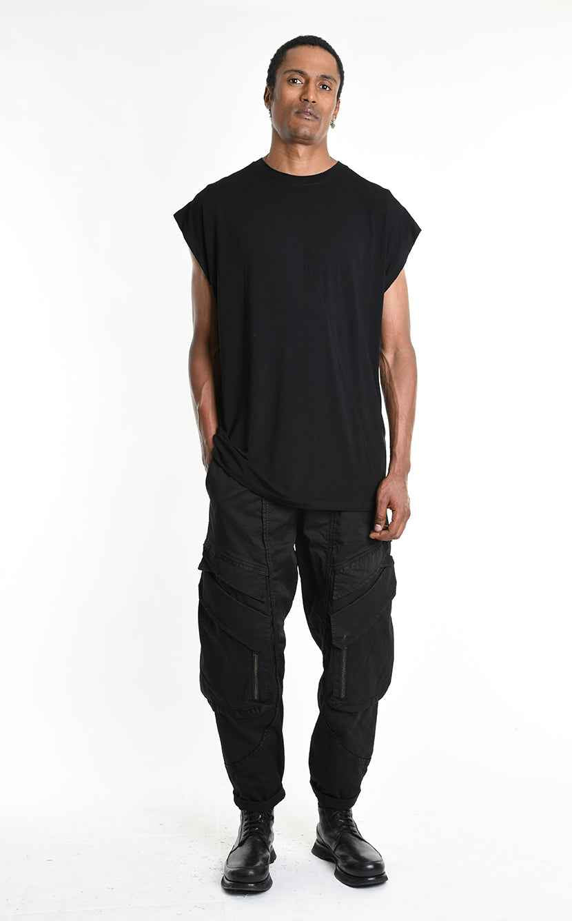 3M M1242 Tank Top - Black Regular Bamboo 96% Front Cut Detail Italian Men's