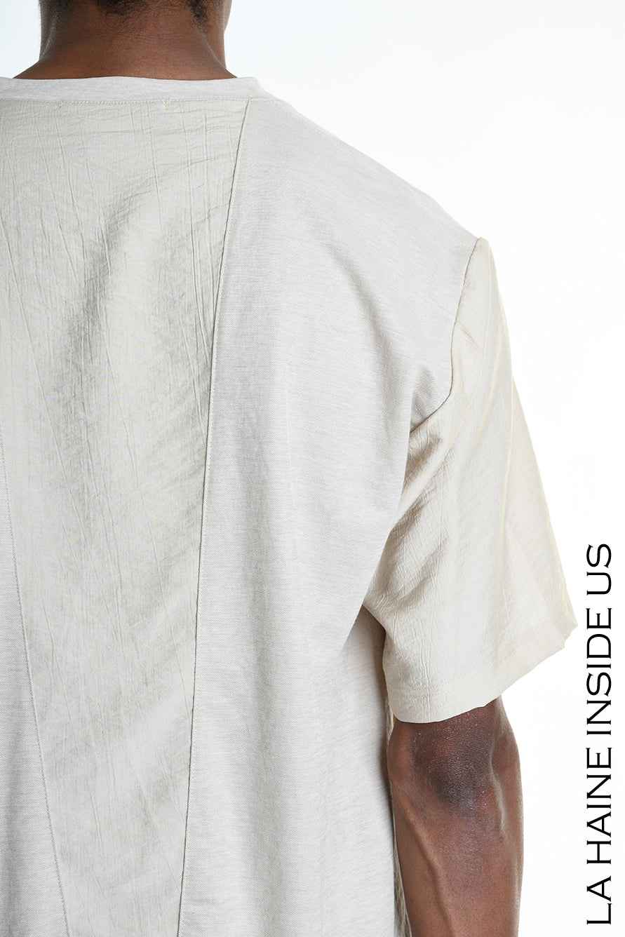 LA HAINE INSIDE US M1269 T-Shirt - Beige Asymmetric Oversized Viscose Nylon Italian Men's