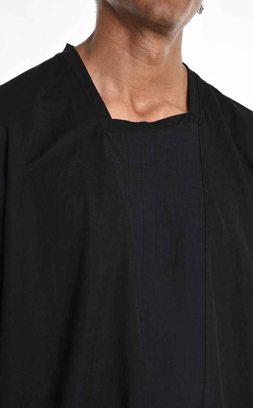 LA HAINE INSIDE US M1269 T-Shirt - Black Asymmetric Oversized Viscose Nylon Italian Men's