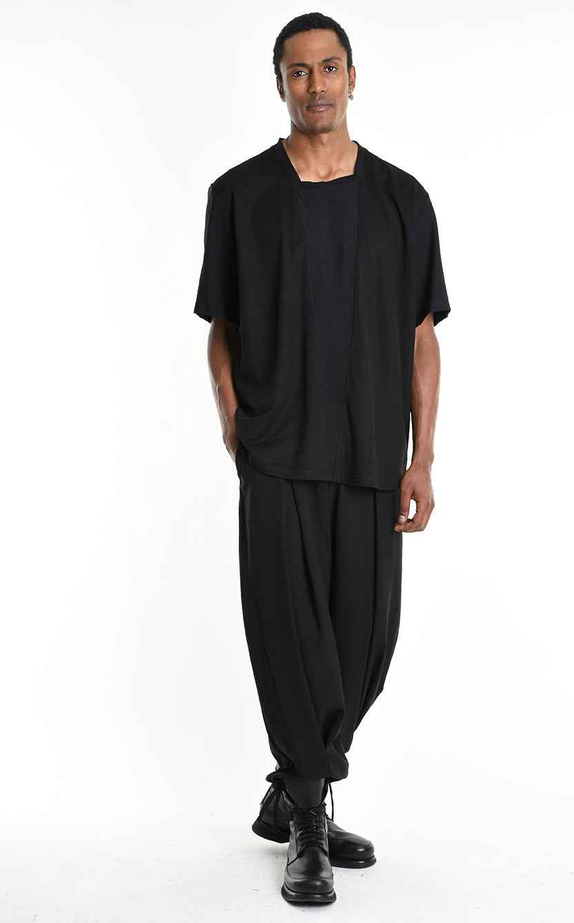 LA HAINE INSIDE US M1269 T-Shirt - Black Asymmetric Oversized Viscose Nylon Italian Men's