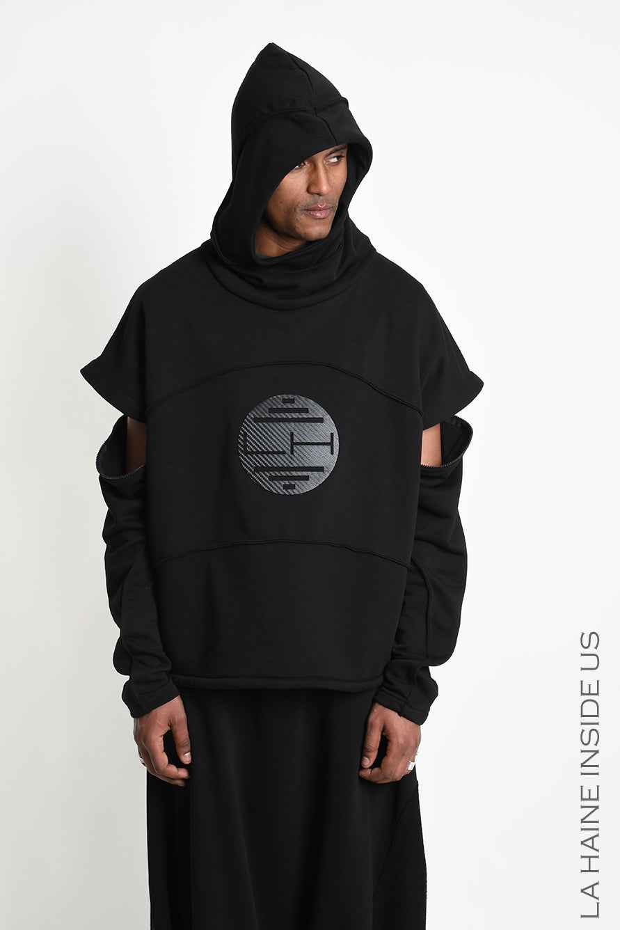 3M M1334 Sweatshirt - Black Oversized Custom Print Removable Sleeves Hooded 100% Cotton Unisex LA HAINE INSIDE US