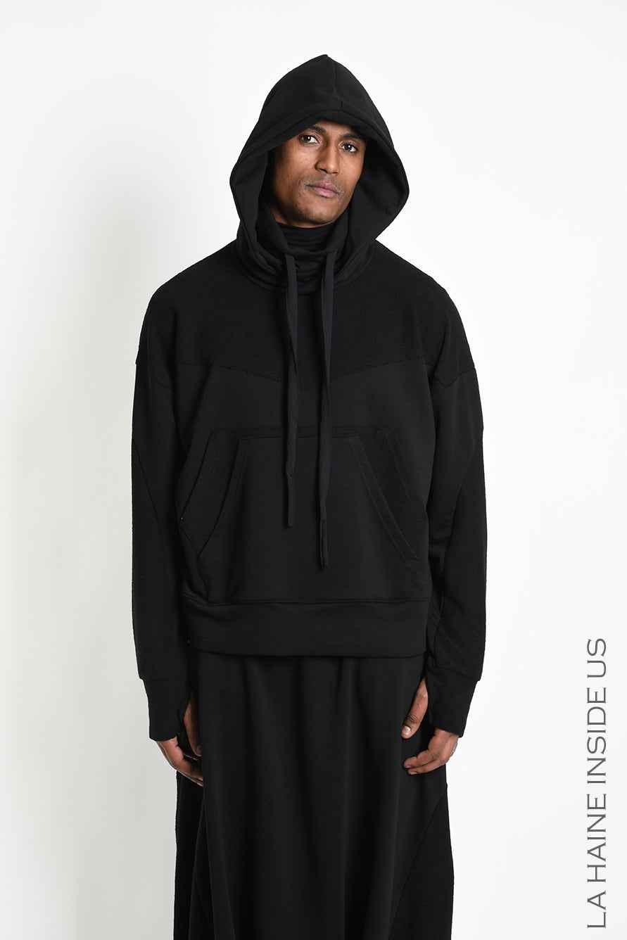3M M1335 Sweatshirt - Black Oversized Reverse Inserts Hood Collar Kangaroo Pocket 100% Cotton Unisex LA HAINE INSIDE US