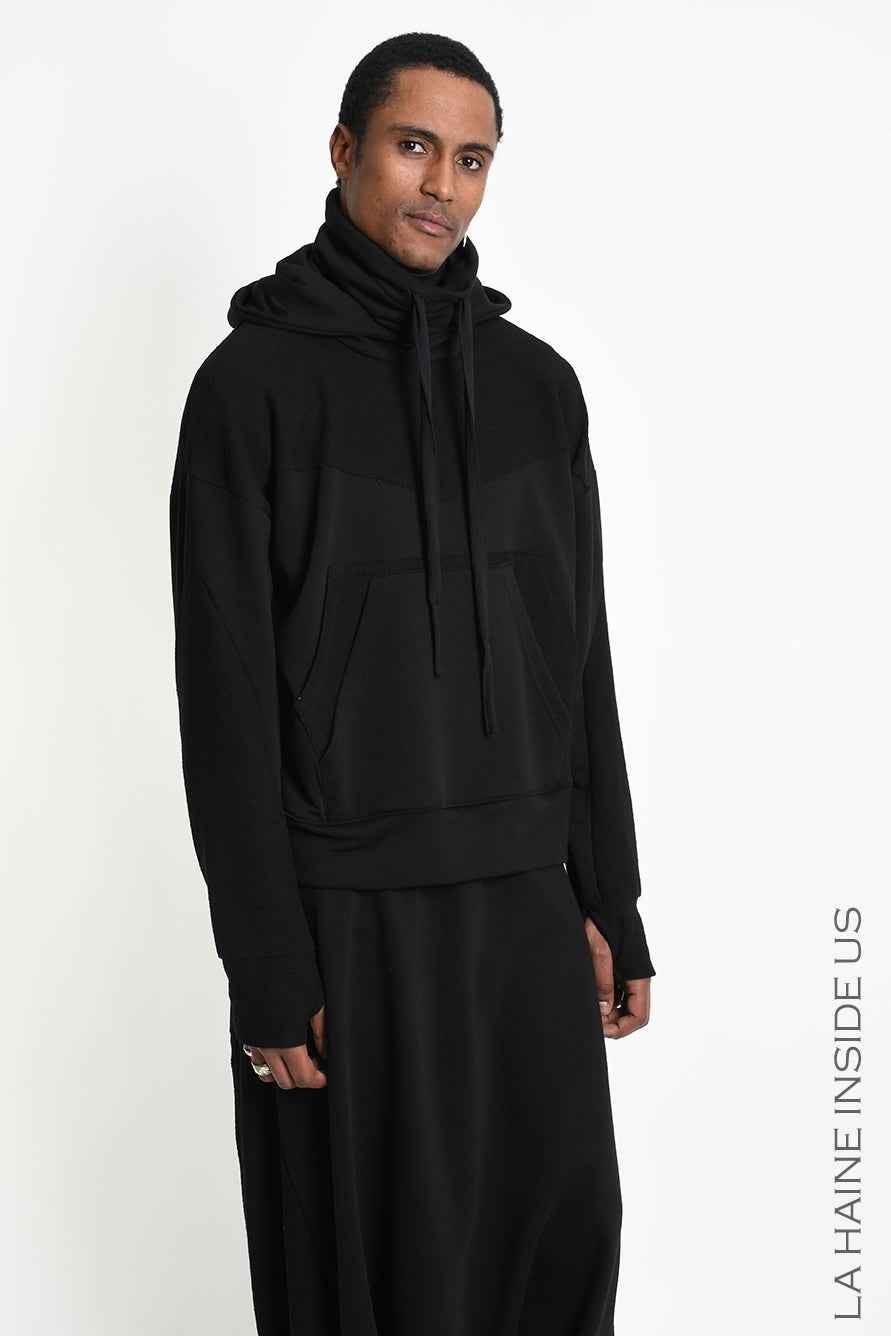3M M1335 Sweatshirt - Black Oversized Reverse Inserts Hood Collar Kangaroo Pocket 100% Cotton Unisex LA HAINE INSIDE US