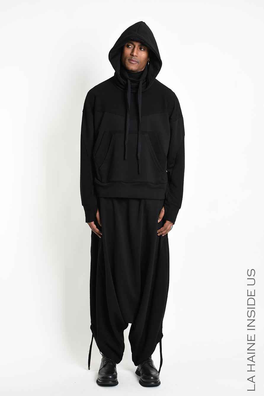 3M M1335 Sweatshirt - Black Oversized Reverse Inserts Hood Collar Kangaroo Pocket 100% Cotton Unisex LA HAINE INSIDE US