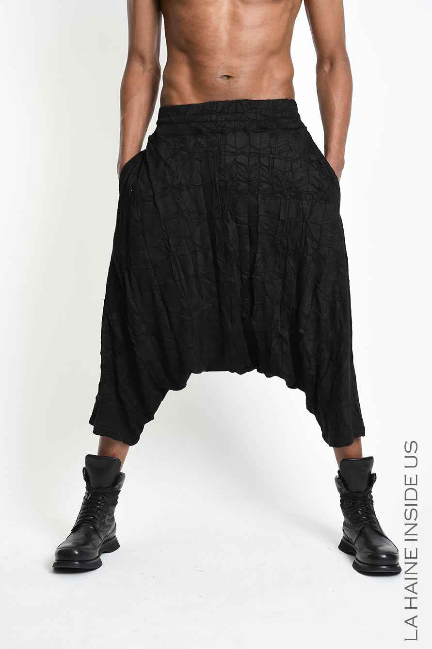 3M M1341 TROUSERS Oversize Low-Crotch Wrinkled Jersey UNISEX M Black