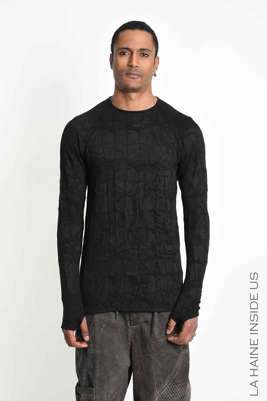 3M M1342 Sweater - Black Regular Wrinkled Jersey Thumbhole Men's Made in Italy