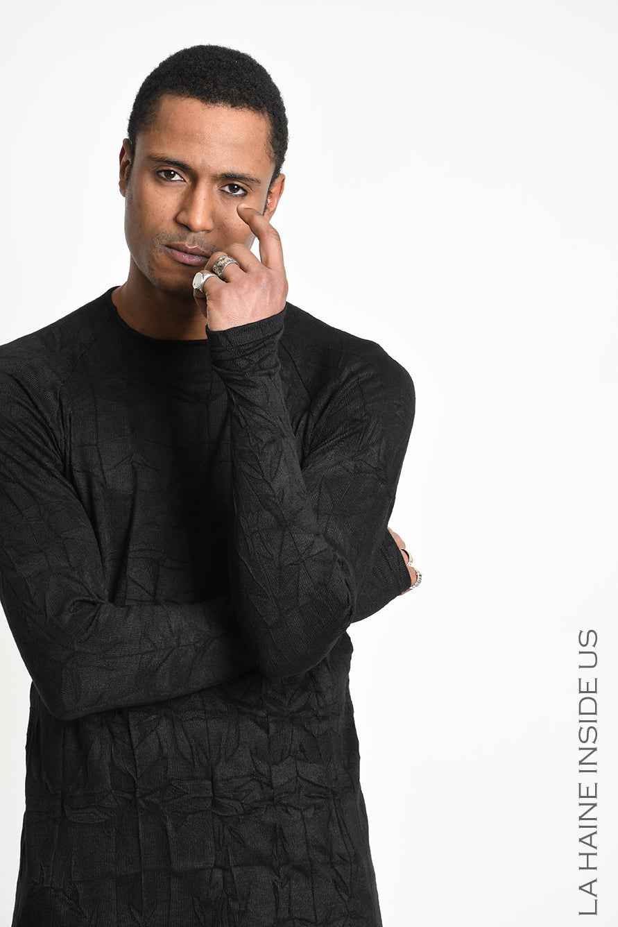 3M M1342 Sweater - Black Regular Wrinkled Jersey Thumbhole Men's Made in Italy