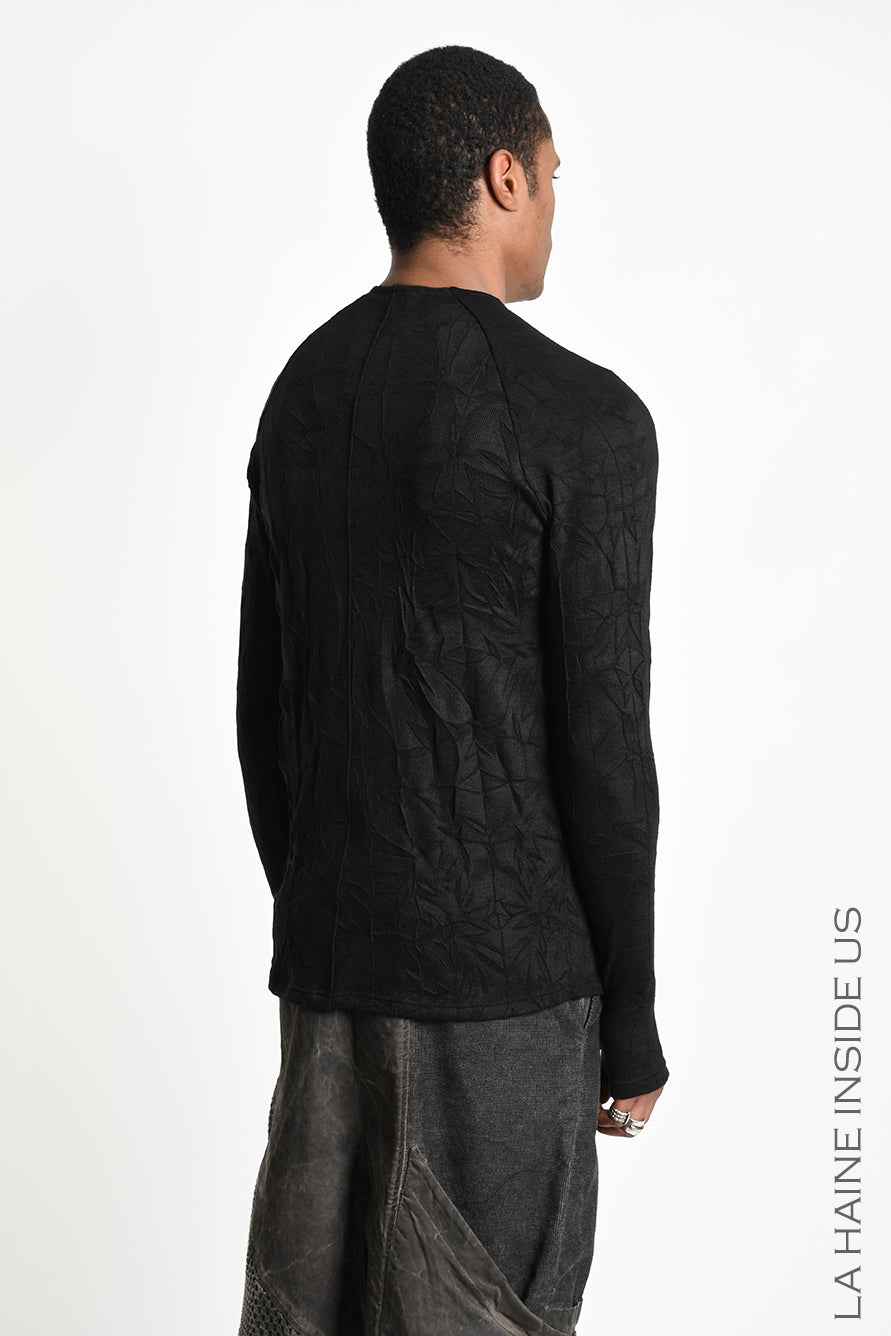 3M M1342 Sweater - Black Regular Wrinkled Jersey Thumbhole Men's Made in Italy