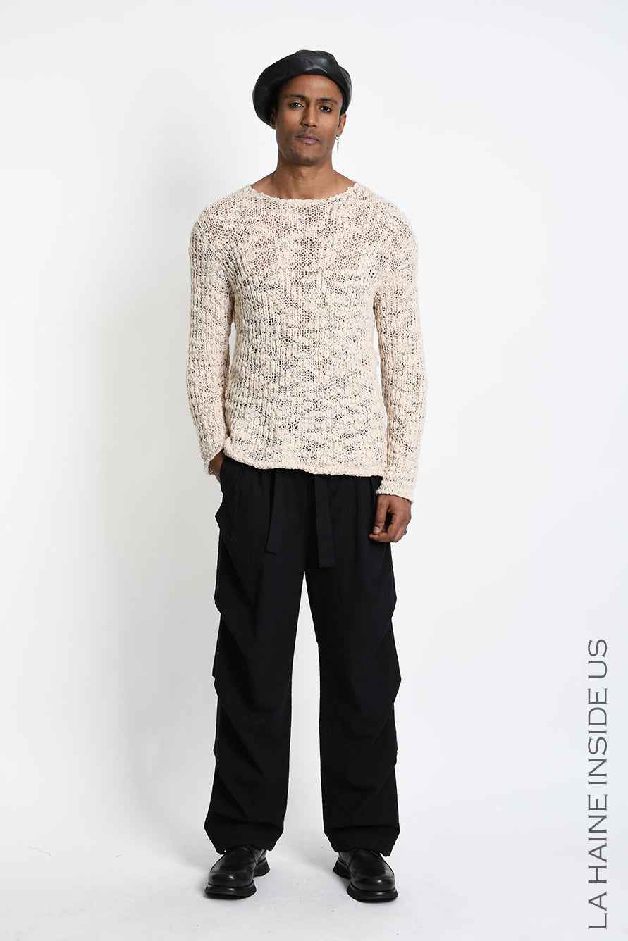 3M M1373 Sweater - Ecru Open-Weave Bouclé Wool Blend Regular Fit Men's Made in Italy