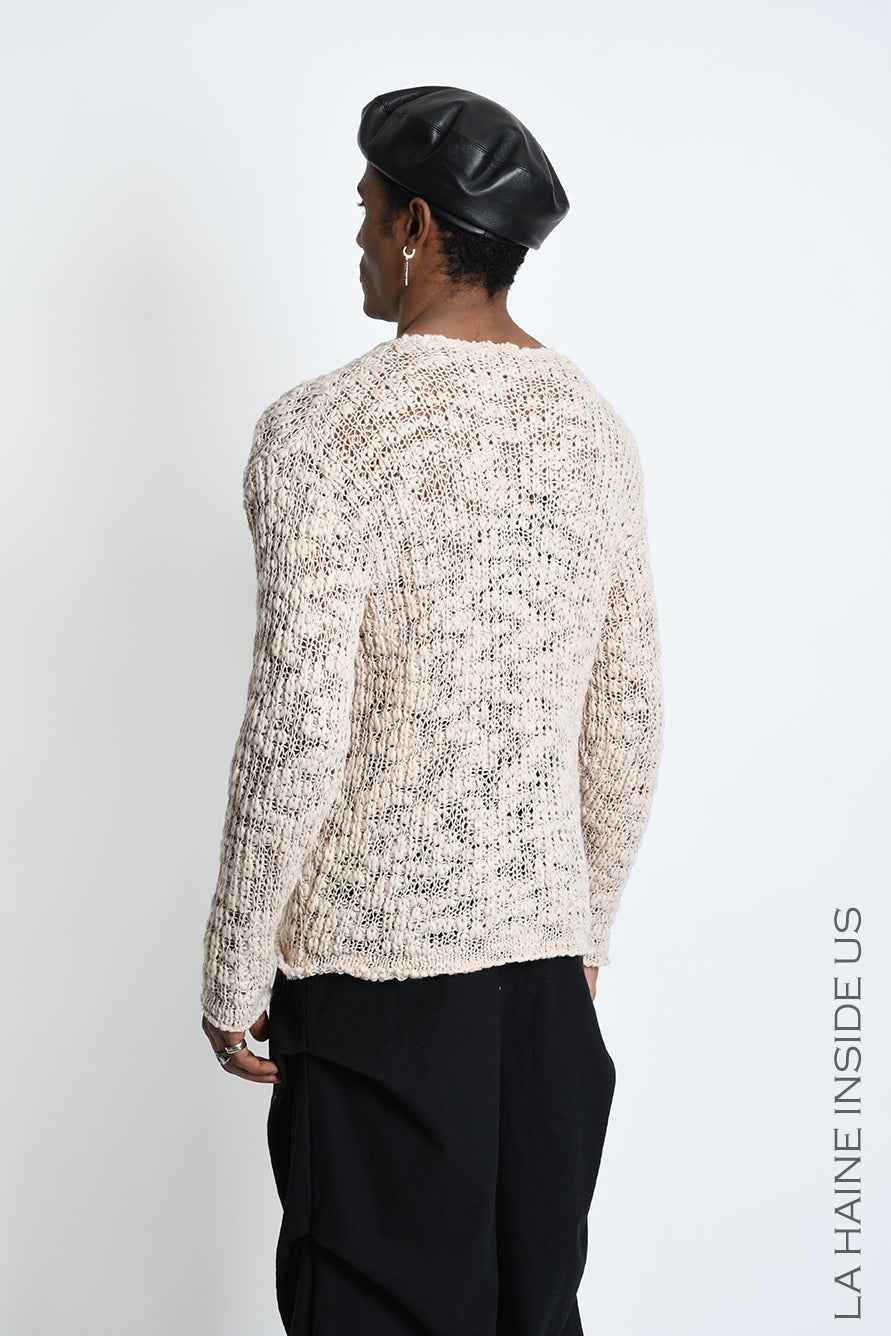 3M M1373 Sweater - Ecru Open-Weave Bouclé Wool Blend Regular Fit Men's Made in Italy