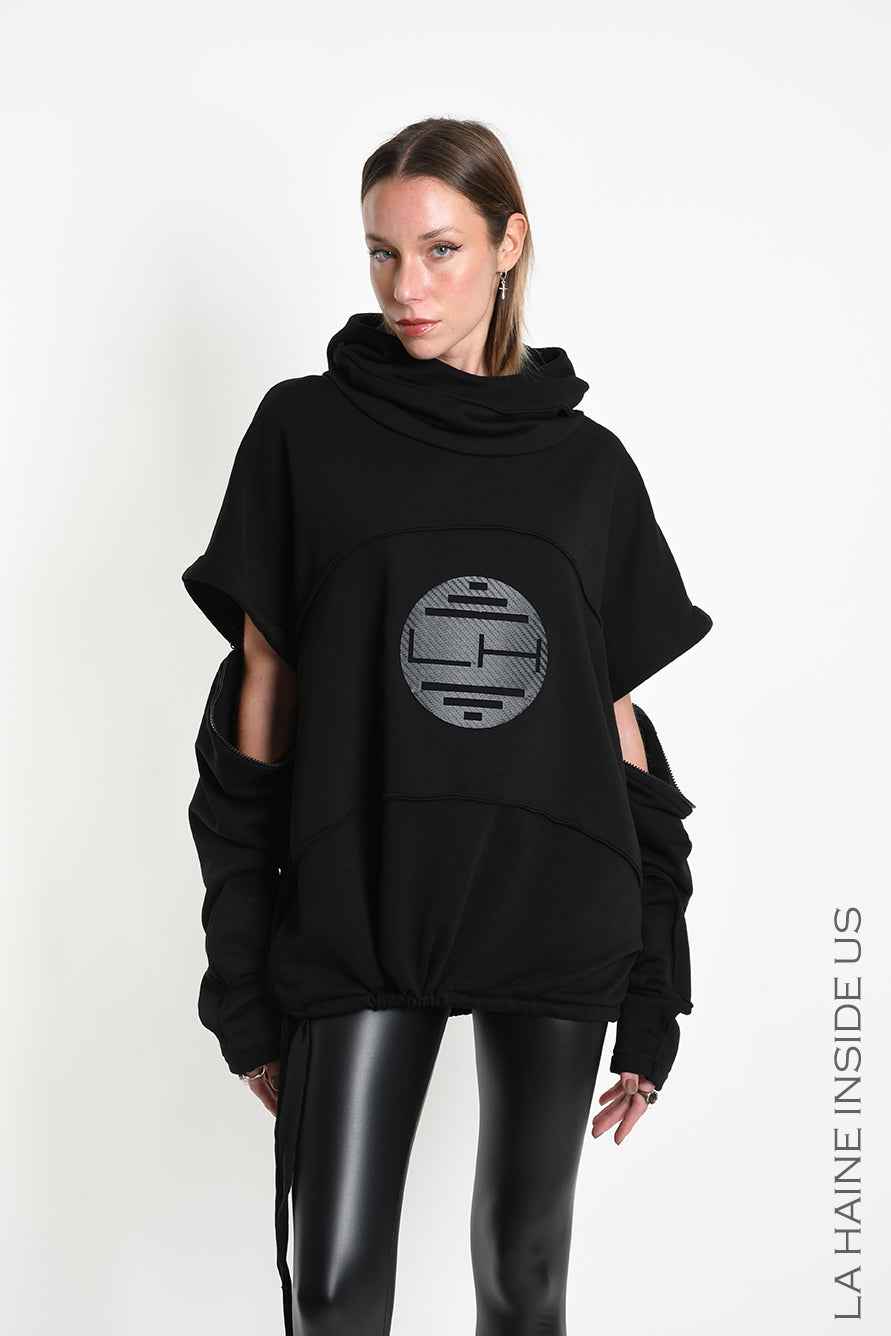 3M M1334 Sweatshirt - Black Oversized Custom Print Removable Sleeves Hooded 100% Cotton Unisex LA HAINE INSIDE US