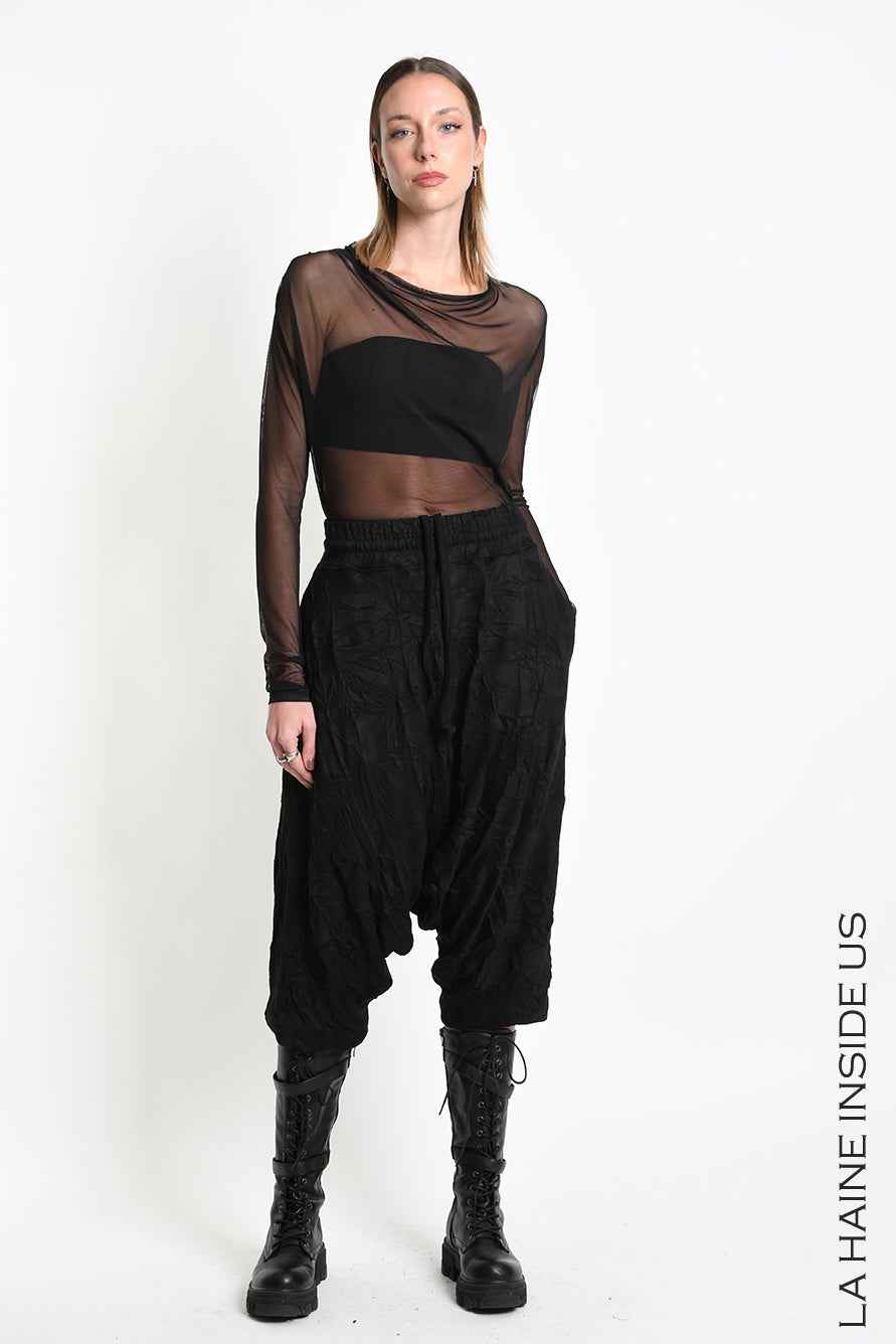 3M M1341 TROUSERS Oversize Low-Crotch Wrinkled Jersey UNISEX M Black