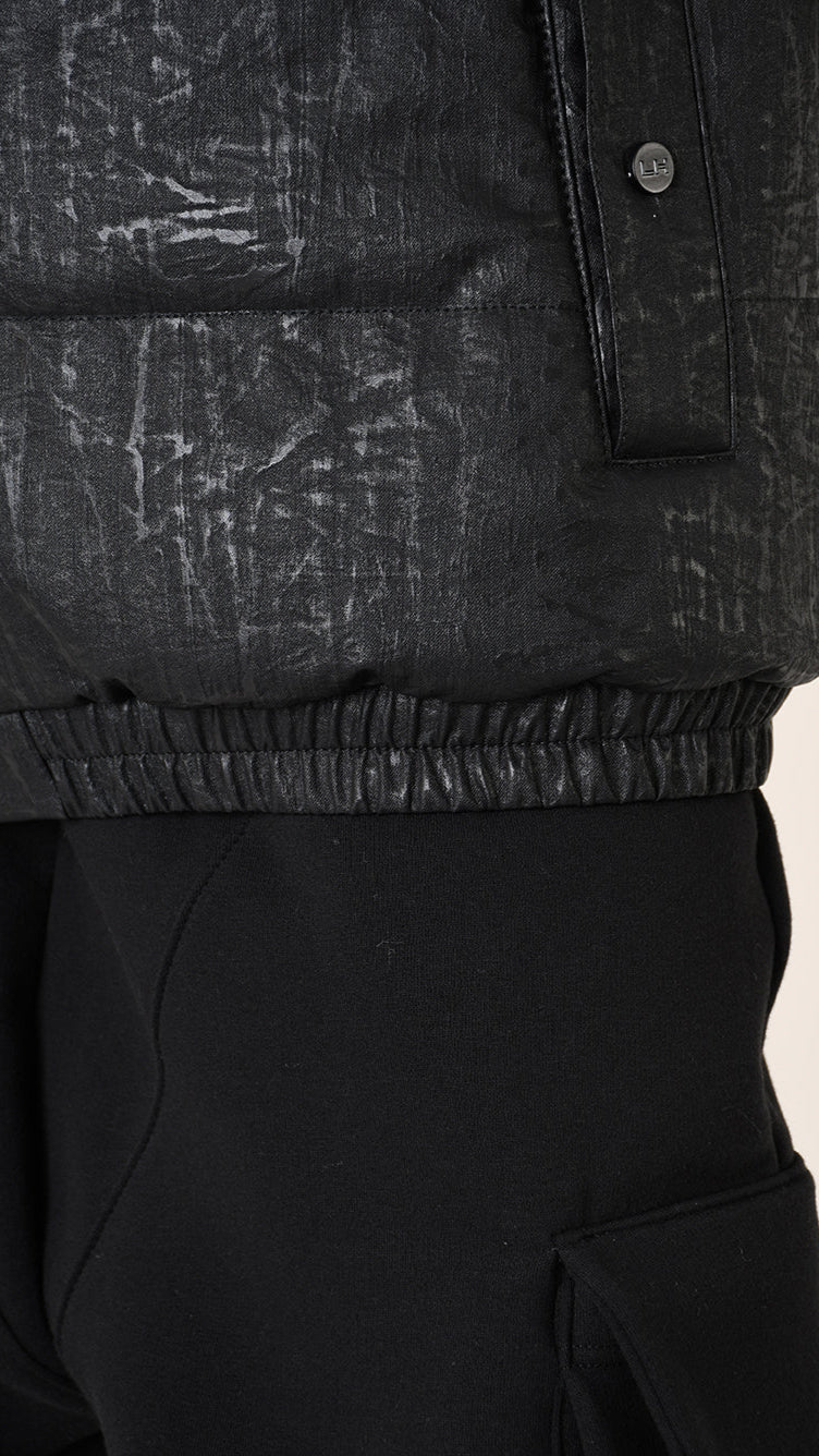 A33P LM24225 DOWN JACKET Regular Faux Leather Graphite & Faux Fur Black