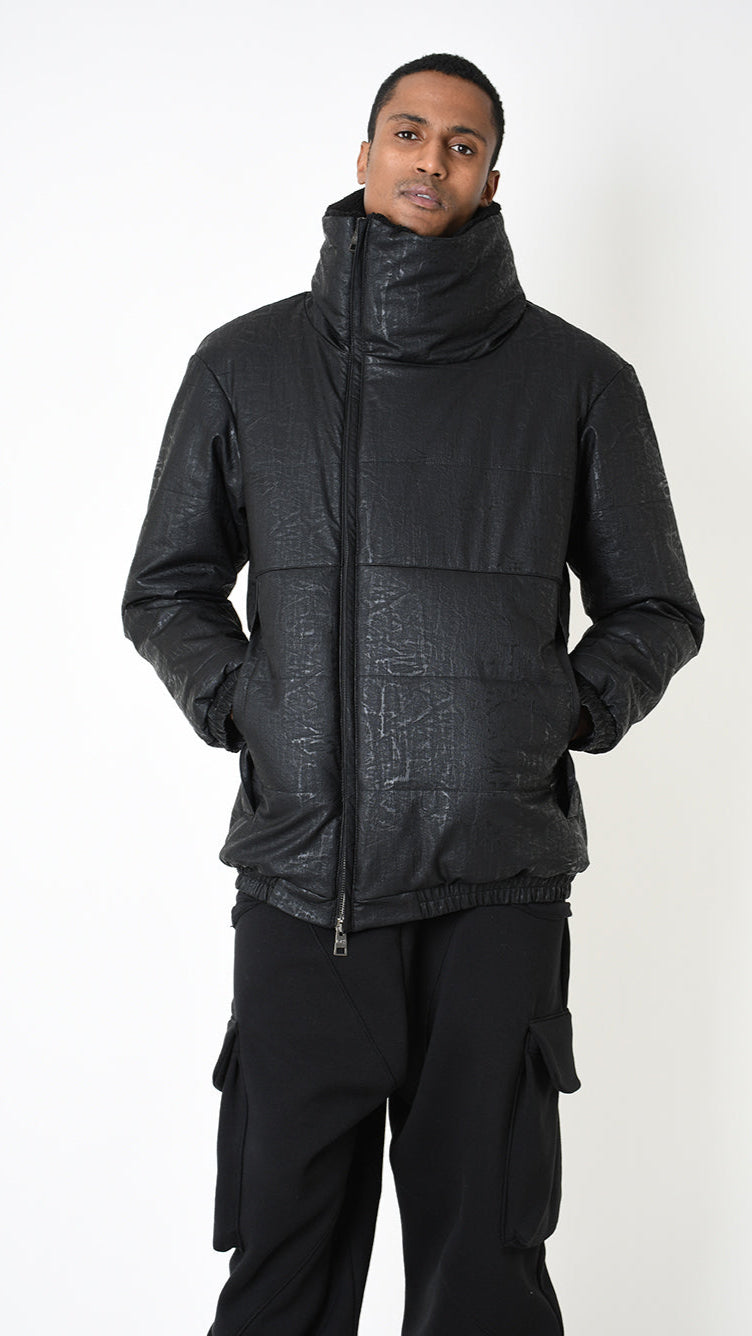 A33P LM24225 DOWN JACKET Regular Faux Leather Graphite & Faux Fur Black