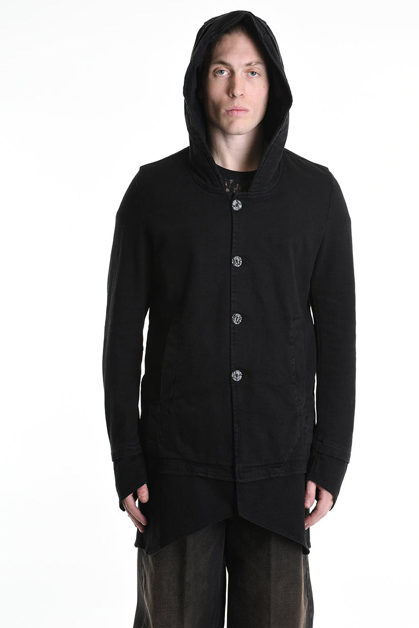 3P M1177 PARKA JACKET Regular Fit in Stretch Bull Fabric, Black. LA HAINE INSIDE US