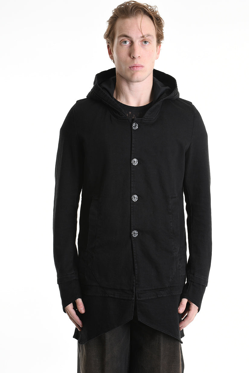 3P M1177 PARKA JACKET Regular Fit in Stretch Bull Fabric, Black. LA HAINE INSIDE US