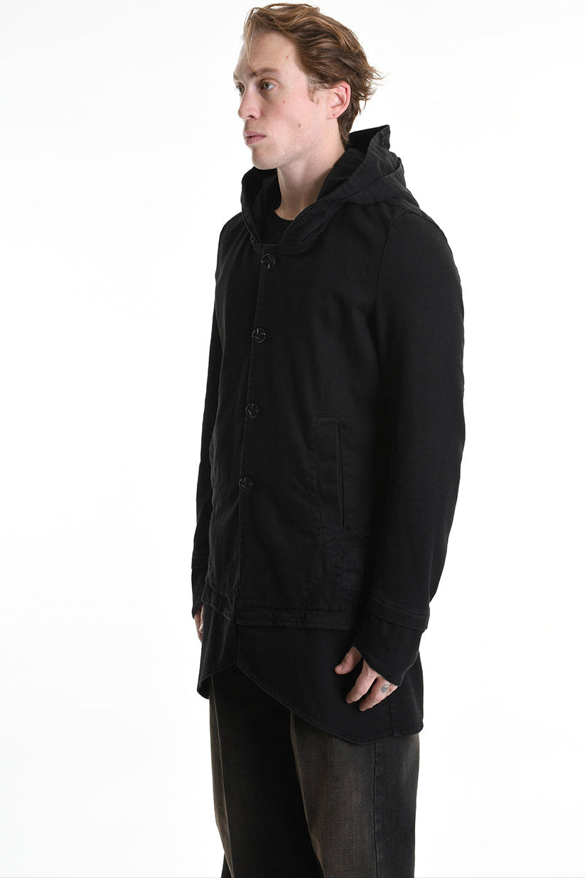 3P M1177 PARKA JACKET Regular Fit in Stretch Bull Fabric, Black. LA HAINE INSIDE US